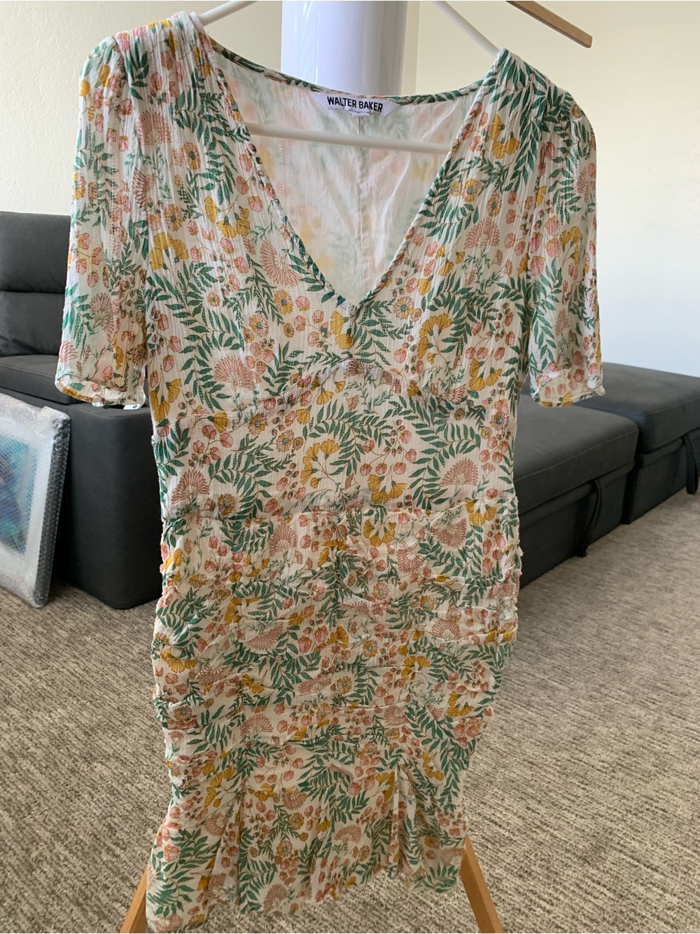 Walter Baker Floral V-Neck Ruched Dress